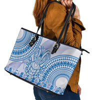 Niue Language Week Leather Tote Bag The Rock Coconut Crab - Siapo Blue Pastel LT14 - Polynesian Pride
