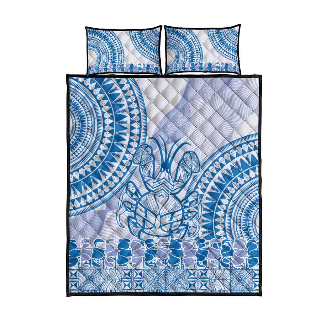 Niue Language Week Quilt Bed Set The Rock Coconut Crab - Siapo Blue Pastel LT14 - Polynesian Pride