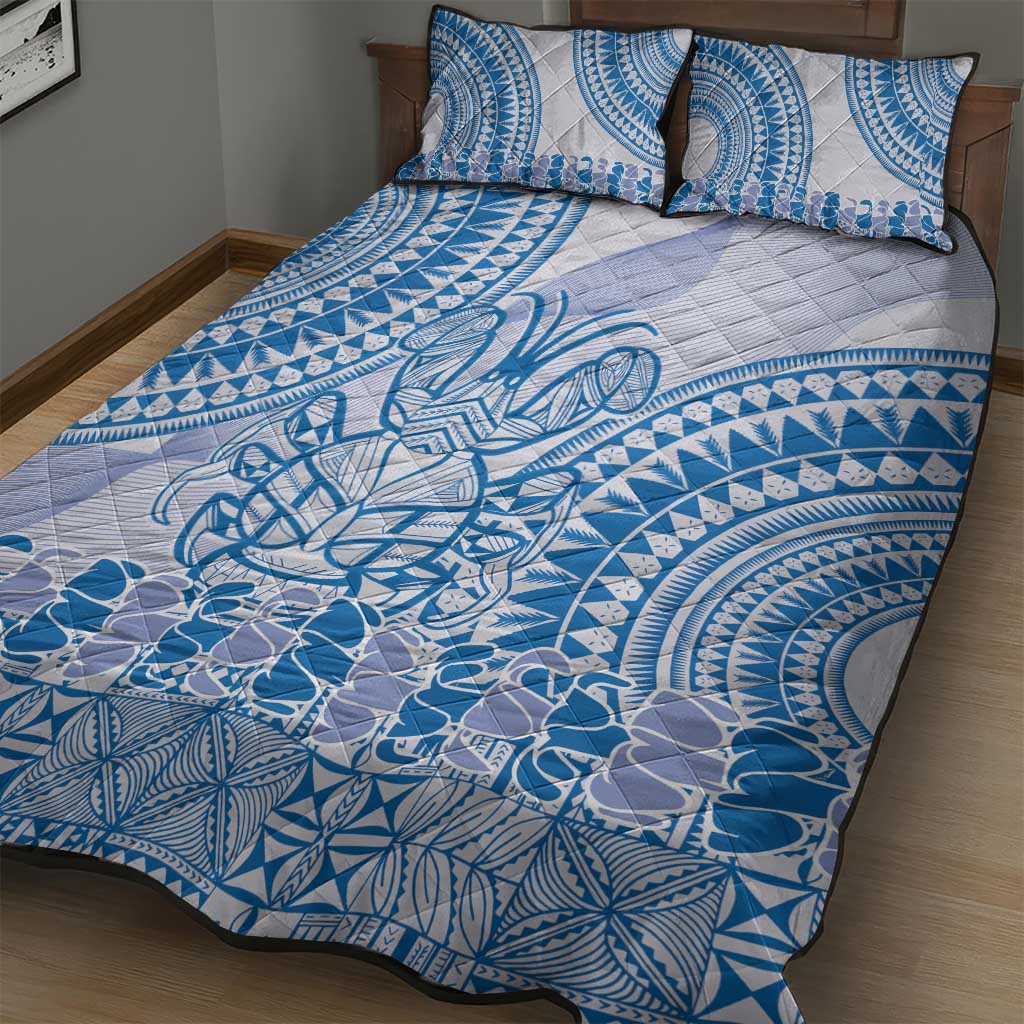 Niue Language Week Quilt Bed Set The Rock Coconut Crab - Siapo Blue Pastel LT14 - Polynesian Pride