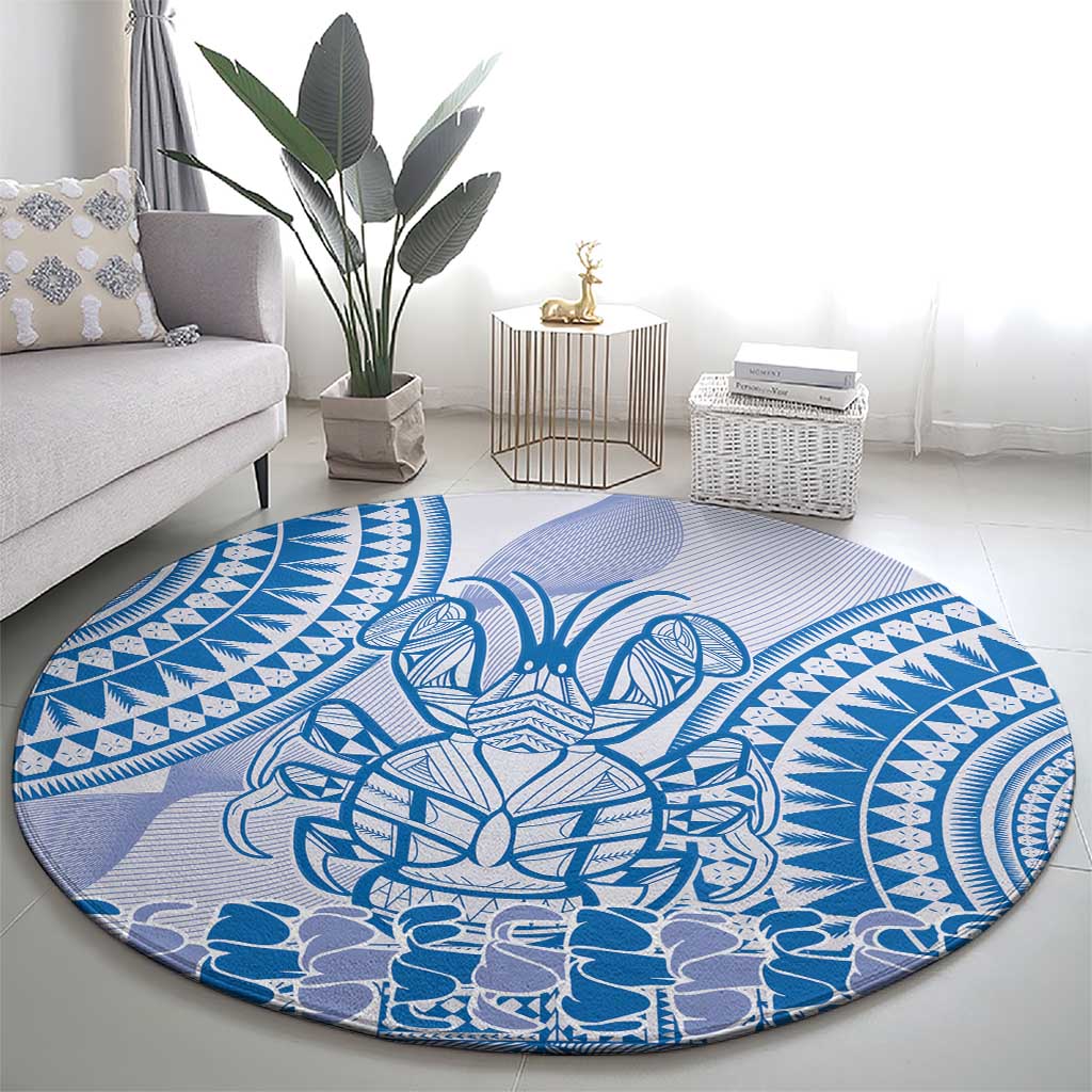 Niue Language Week Round Carpet The Rock Coconut Crab - Siapo Blue Pastel