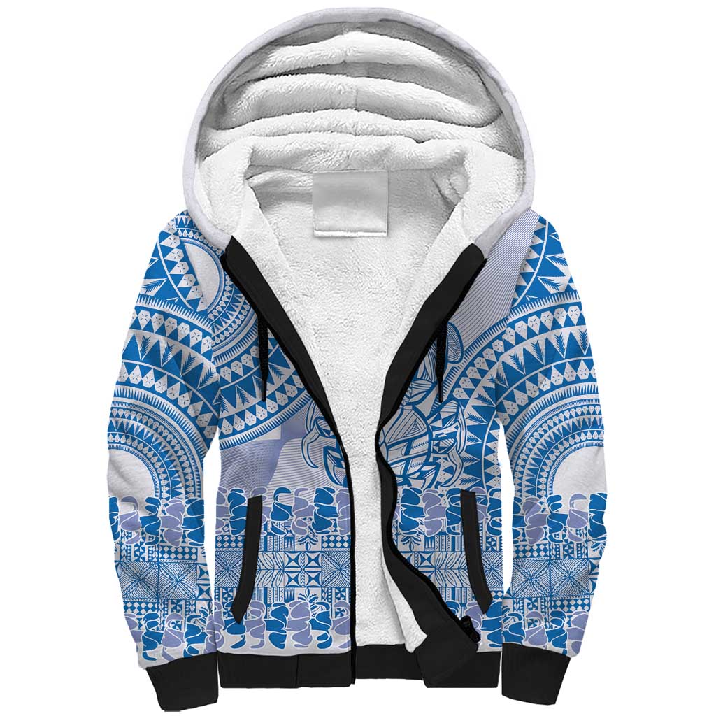 Niue Language Week Sherpa Hoodie The Rock Coconut Crab - Siapo Blue Pastel LT14 Unisex Blue - Polynesian Pride