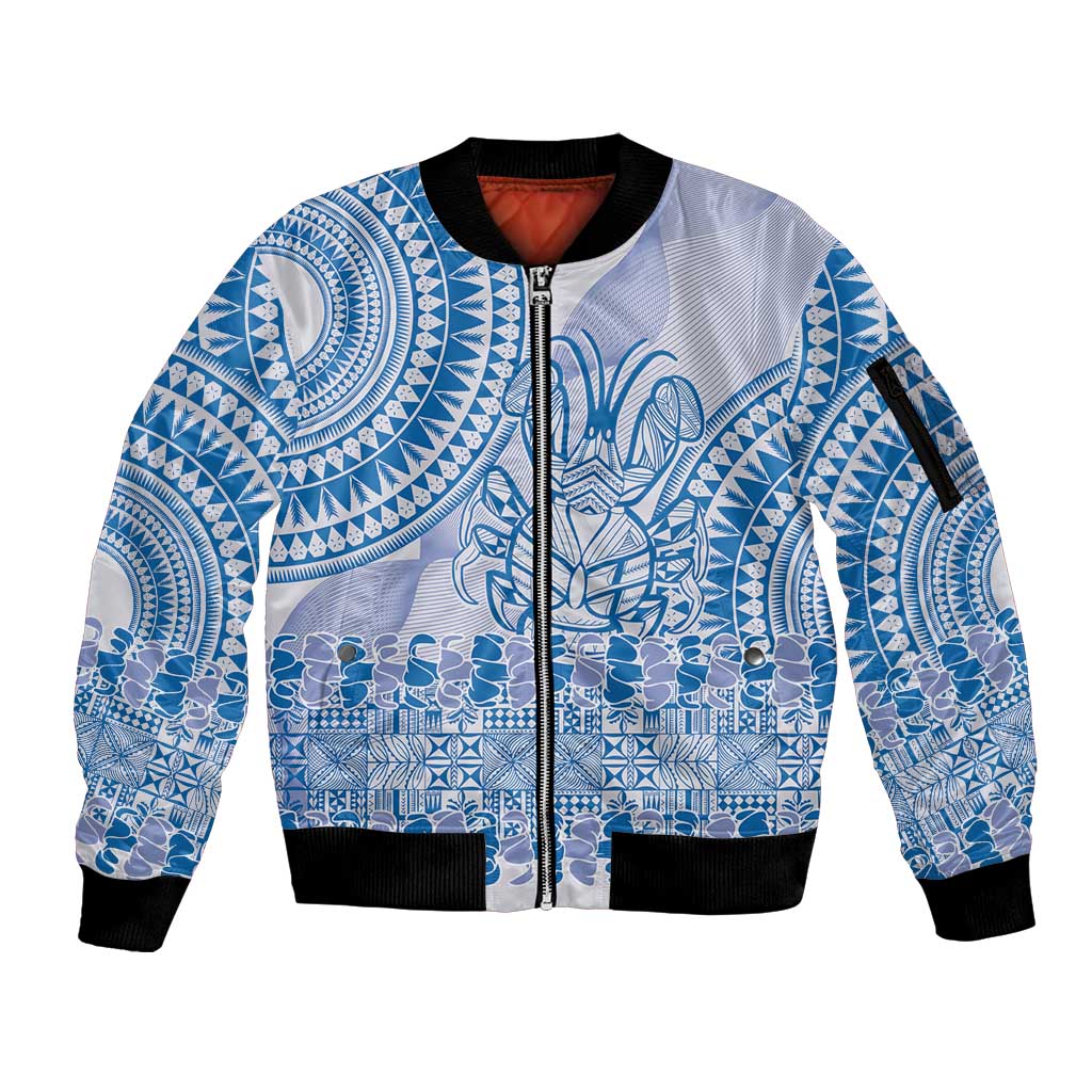 Niue Language Week Sleeve Zip Bomber Jacket The Rock Coconut Crab - Siapo Blue Pastel