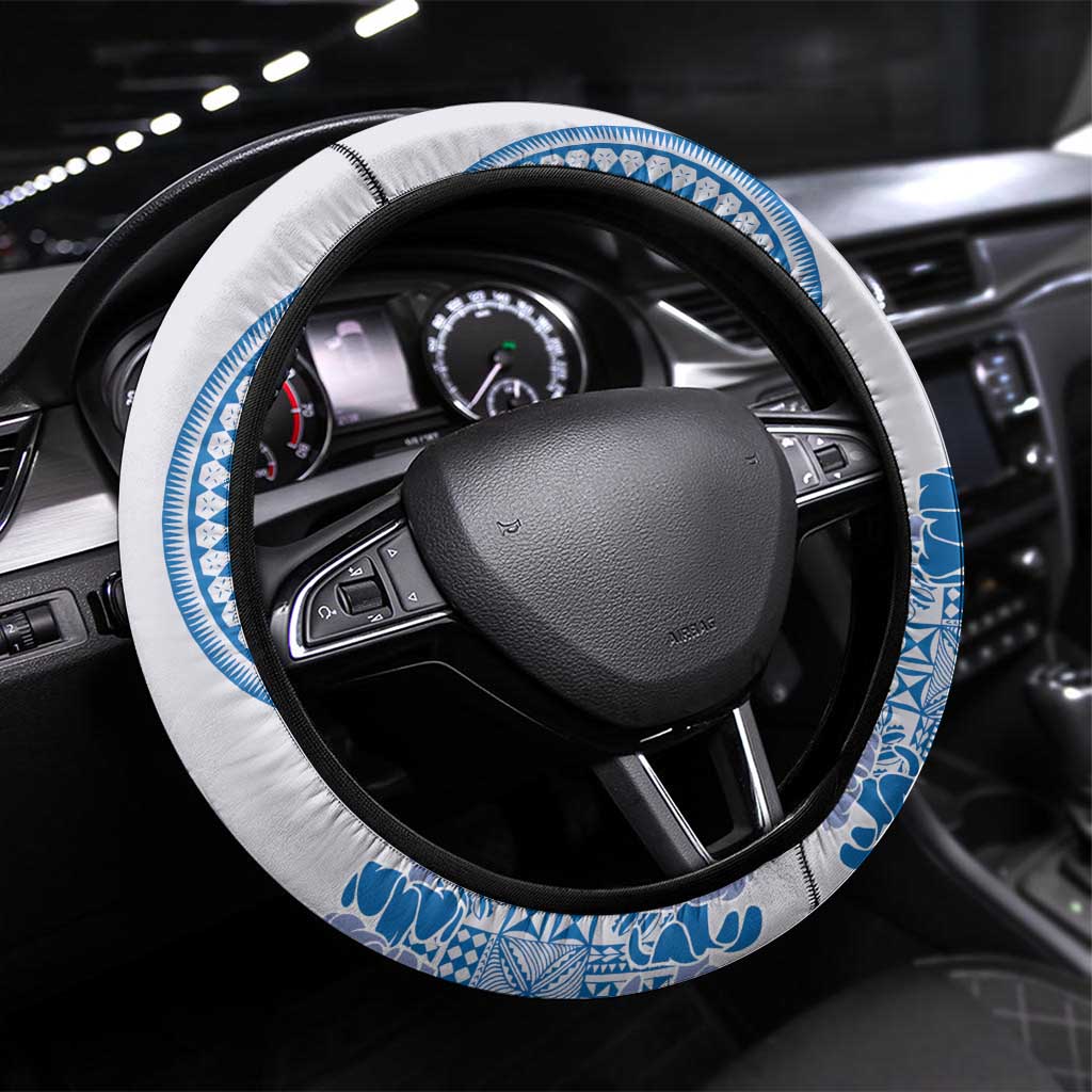 Niue Language Week Steering Wheel Cover The Rock Coconut Crab - Siapo Blue Pastel LT14 Universal Fit Blue - Polynesian Pride