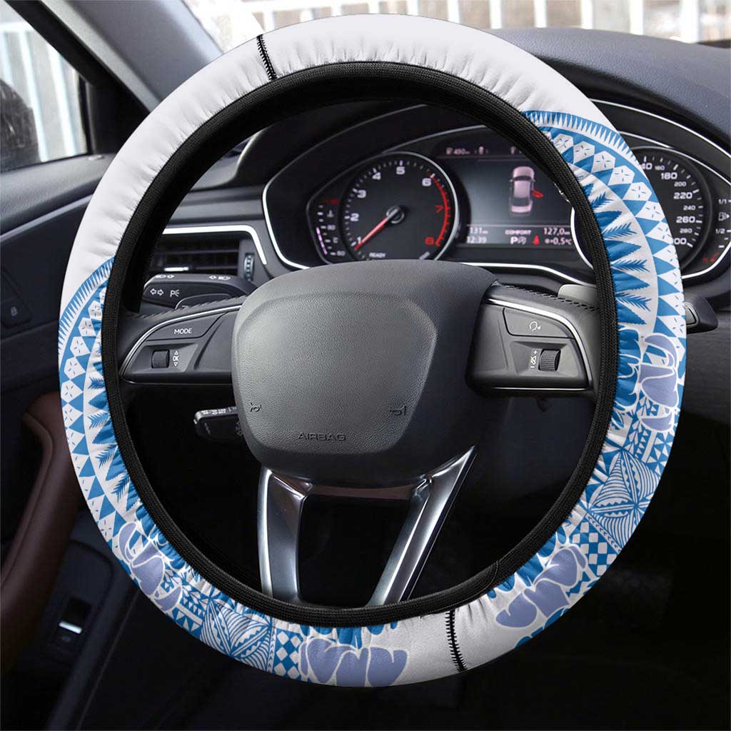 Niue Language Week Steering Wheel Cover The Rock Coconut Crab - Siapo Blue Pastel LT14 - Polynesian Pride
