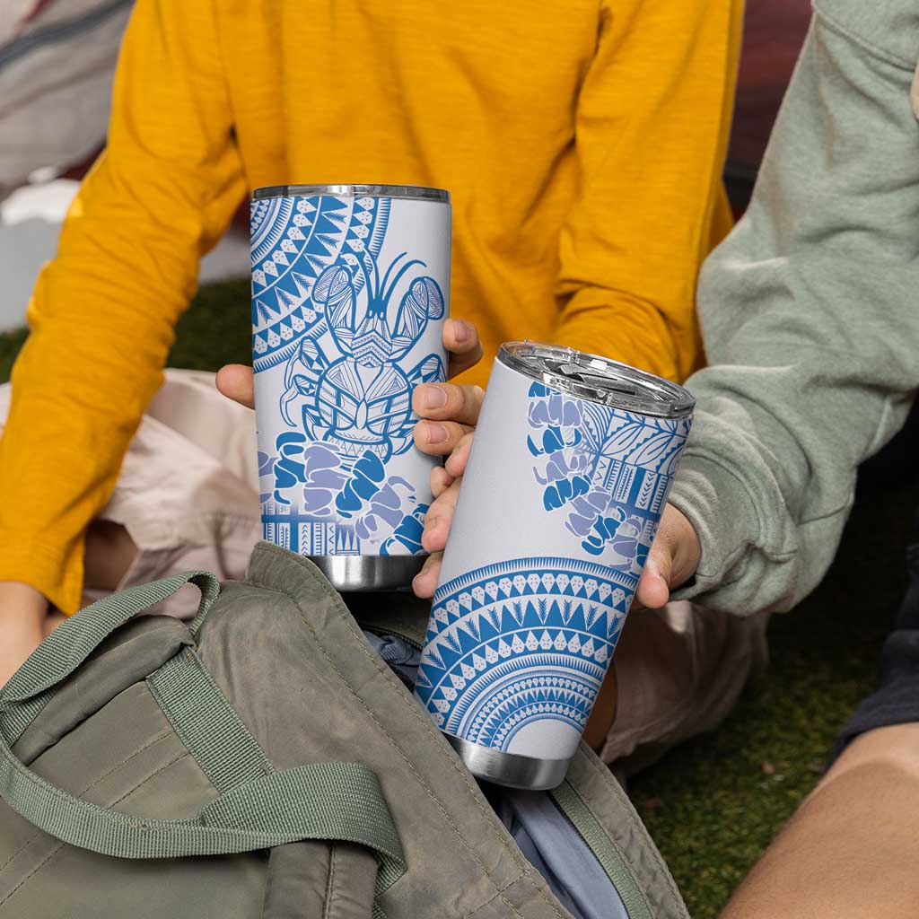 Niue Language Week Tumbler Cup The Rock Coconut Crab - Siapo Blue Pastel LT14 - Polynesian Pride