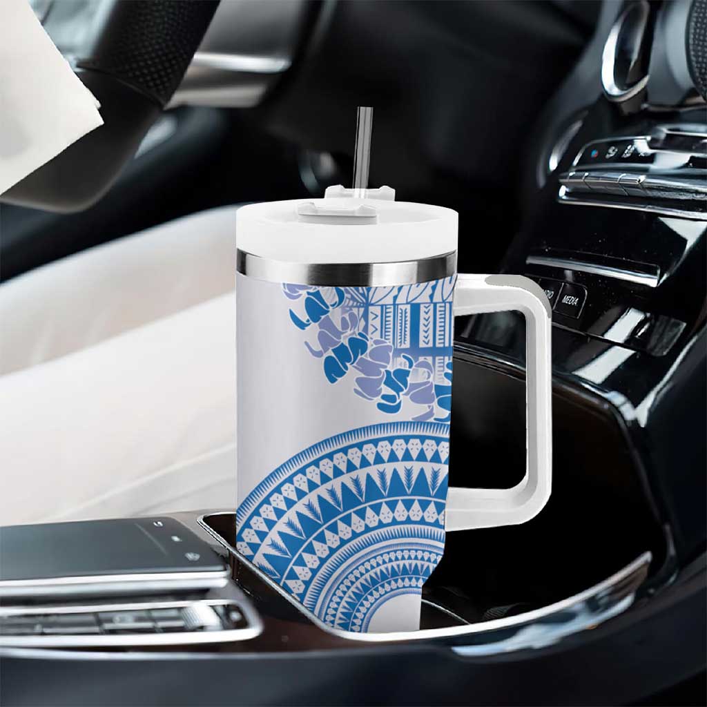 Niue Language Week Tumbler With Handle The Rock Coconut Crab - Siapo Blue Pastel LT14 - Polynesian Pride