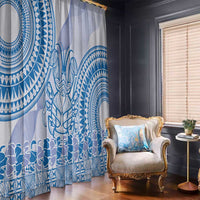 Niue Language Week Window Curtain The Rock Coconut Crab - Siapo Blue Pastel LT14 - Polynesian Pride