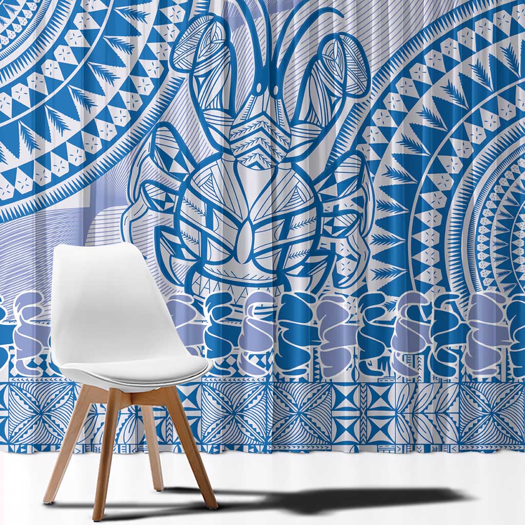 Niue Language Week Window Curtain The Rock Coconut Crab - Siapo Blue Pastel LT14 - Polynesian Pride