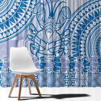 Niue Language Week Window Curtain The Rock Coconut Crab - Siapo Blue Pastel LT14 - Polynesian Pride