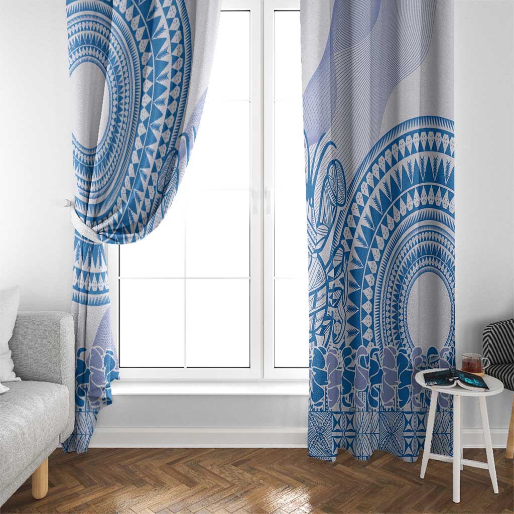 Niue Language Week Window Curtain The Rock Coconut Crab - Siapo Blue Pastel LT14 - Polynesian Pride