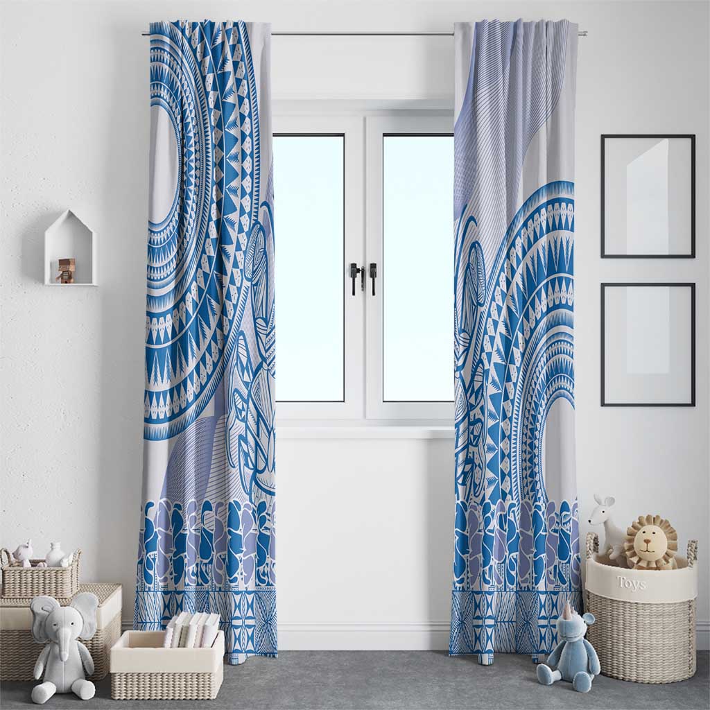 Niue Language Week Window Curtain The Rock Coconut Crab - Siapo Blue Pastel LT14 - Polynesian Pride