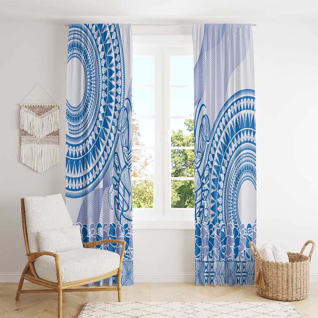 Niue Language Week Window Curtain The Rock Coconut Crab - Siapo Blue Pastel LT14 - Polynesian Pride