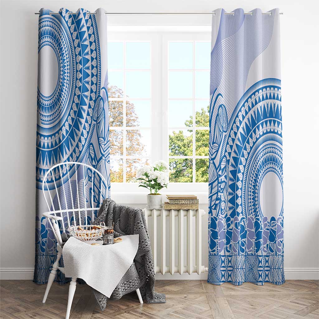 Niue Language Week Window Curtain The Rock Coconut Crab - Siapo Blue Pastel LT14 - Polynesian Pride