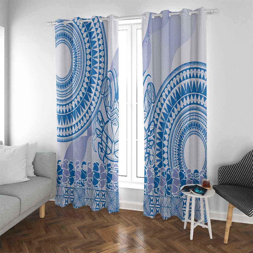 Niue Language Week Window Curtain The Rock Coconut Crab - Siapo Blue Pastel LT14 With Grommets Blue - Polynesian Pride