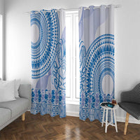 Niue Language Week Window Curtain The Rock Coconut Crab - Siapo Blue Pastel LT14 With Grommets Blue - Polynesian Pride