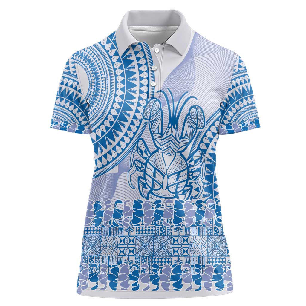 Niue Language Week Women Polo Shirt The Rock Coconut Crab - Siapo Blue Pastel