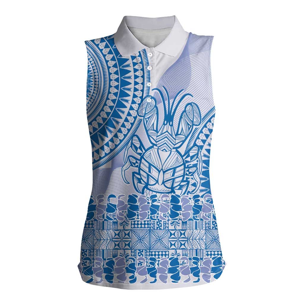 Niue Language Week Women Sleeveless Polo Shirt The Rock Coconut Crab - Siapo Blue Pastel