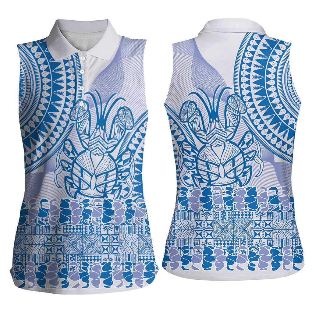 Niue Language Week Women Sleeveless Polo Shirt The Rock Coconut Crab - Siapo Blue Pastel