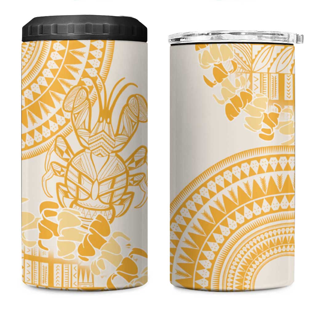 Niue Language Week 4 in 1 Can Cooler Tumbler The Rock Coconut Crab - Siapo Gold Pastel