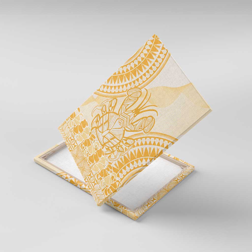 Niue Language Week Canvas Wall Art The Rock Coconut Crab - Siapo Gold Pastel LT14 With Frame Gold - Polynesian Pride
