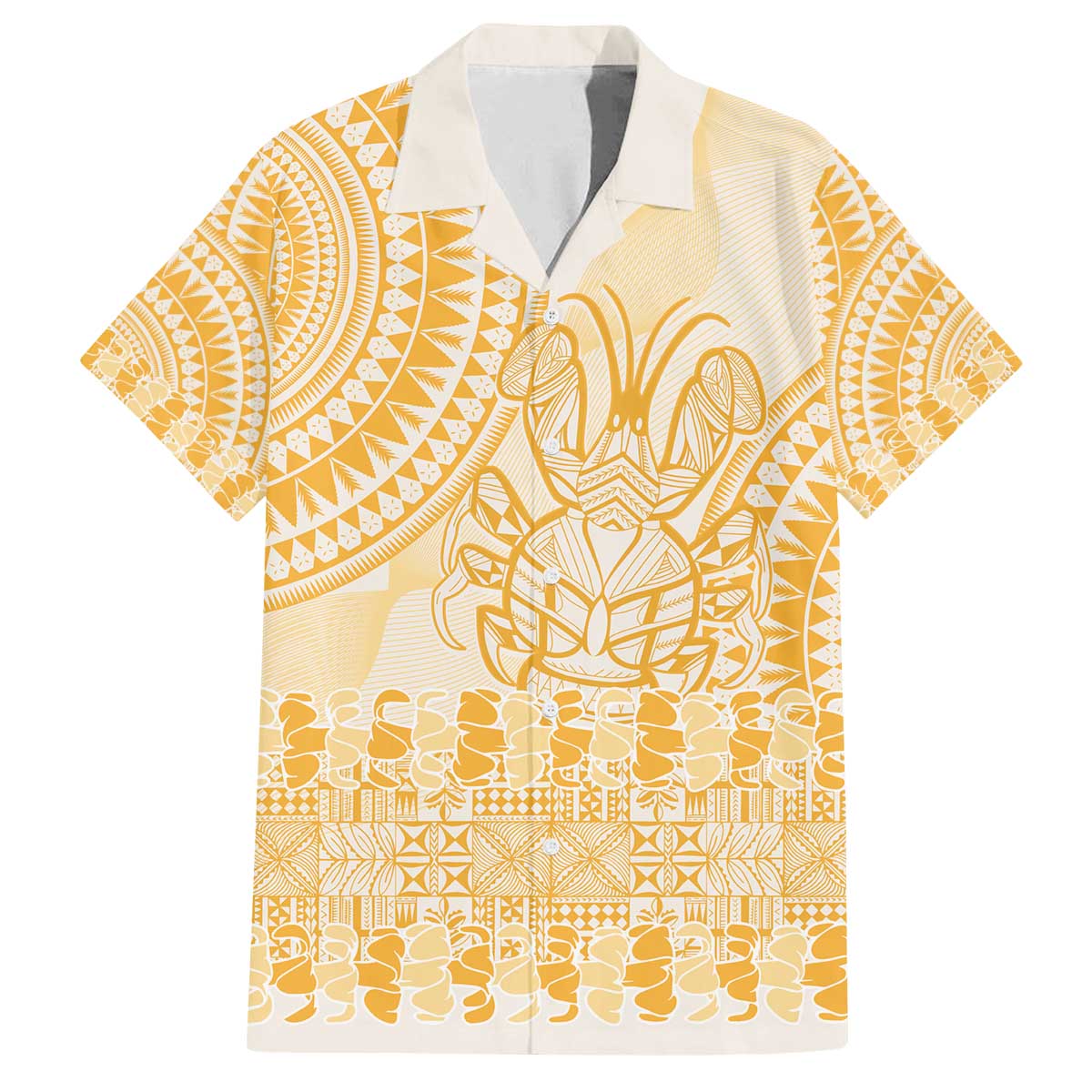 Niue Language Week Family Matching Off The Shoulder Long Sleeve Dress and Hawaiian Shirt The Rock Coconut Crab - Siapo Gold Pastel