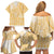 Niue Language Week Family Matching Off Shoulder Short Dress and Hawaiian Shirt The Rock Coconut Crab - Siapo Gold Pastel