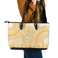 Niue Language Week Leather Tote Bag The Rock Coconut Crab - Siapo Gold Pastel LT14 - Polynesian Pride