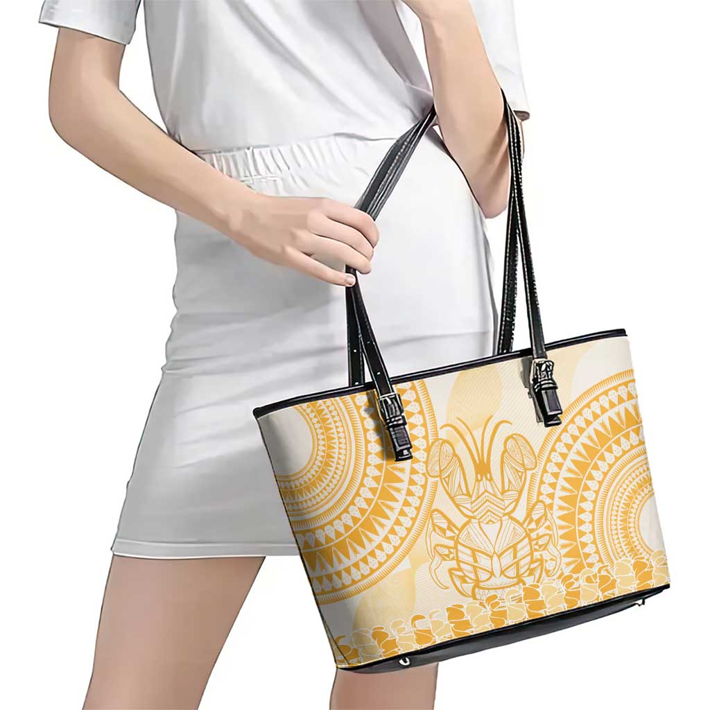 Niue Language Week Leather Tote Bag The Rock Coconut Crab - Siapo Gold Pastel LT14 - Polynesian Pride
