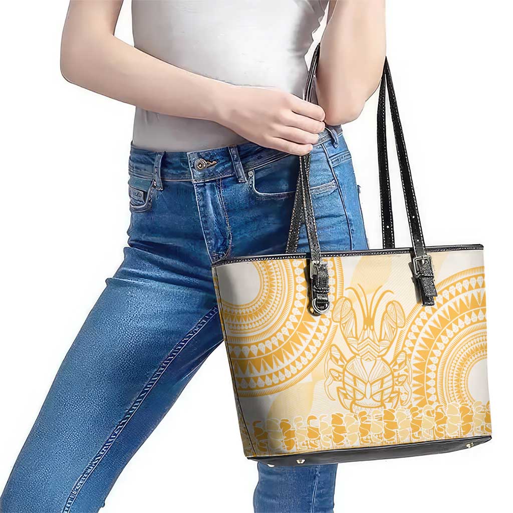 Niue Language Week Leather Tote Bag The Rock Coconut Crab - Siapo Gold Pastel LT14 - Polynesian Pride