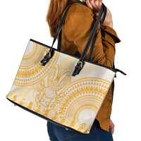 Niue Language Week Leather Tote Bag The Rock Coconut Crab - Siapo Gold Pastel LT14 - Polynesian Pride