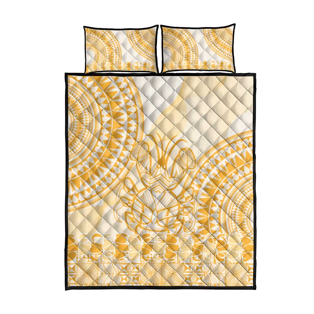 Niue Language Week Quilt Bed Set The Rock Coconut Crab - Siapo Gold Pastel LT14 - Polynesian Pride