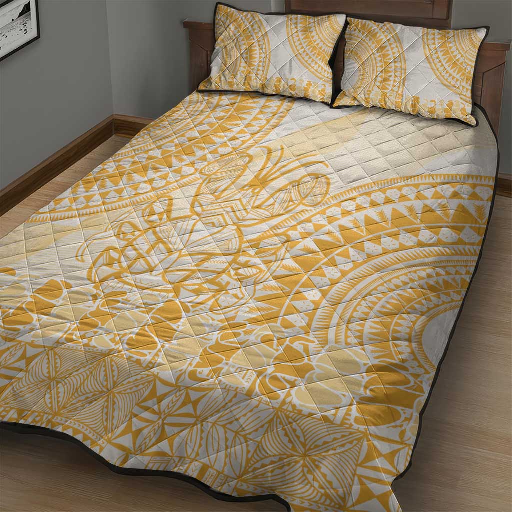 Niue Language Week Quilt Bed Set The Rock Coconut Crab - Siapo Gold Pastel LT14 - Polynesian Pride