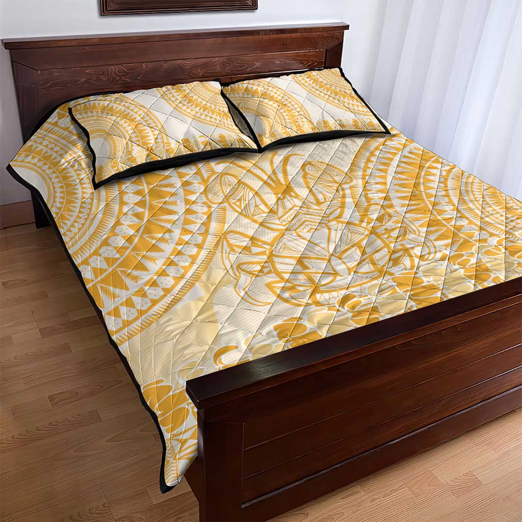 Niue Language Week Quilt Bed Set The Rock Coconut Crab - Siapo Gold Pastel LT14 - Polynesian Pride