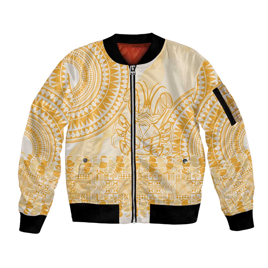 Niue Language Week Sleeve Zip Bomber Jacket The Rock Coconut Crab - Siapo Gold Pastel