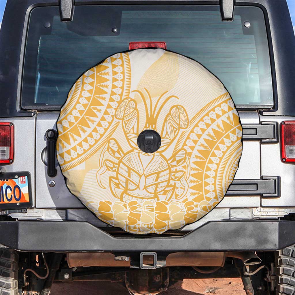 Niue Language Week Spare Tire Cover The Rock Coconut Crab - Siapo Gold Pastel LT14 Gold - Polynesian Pride