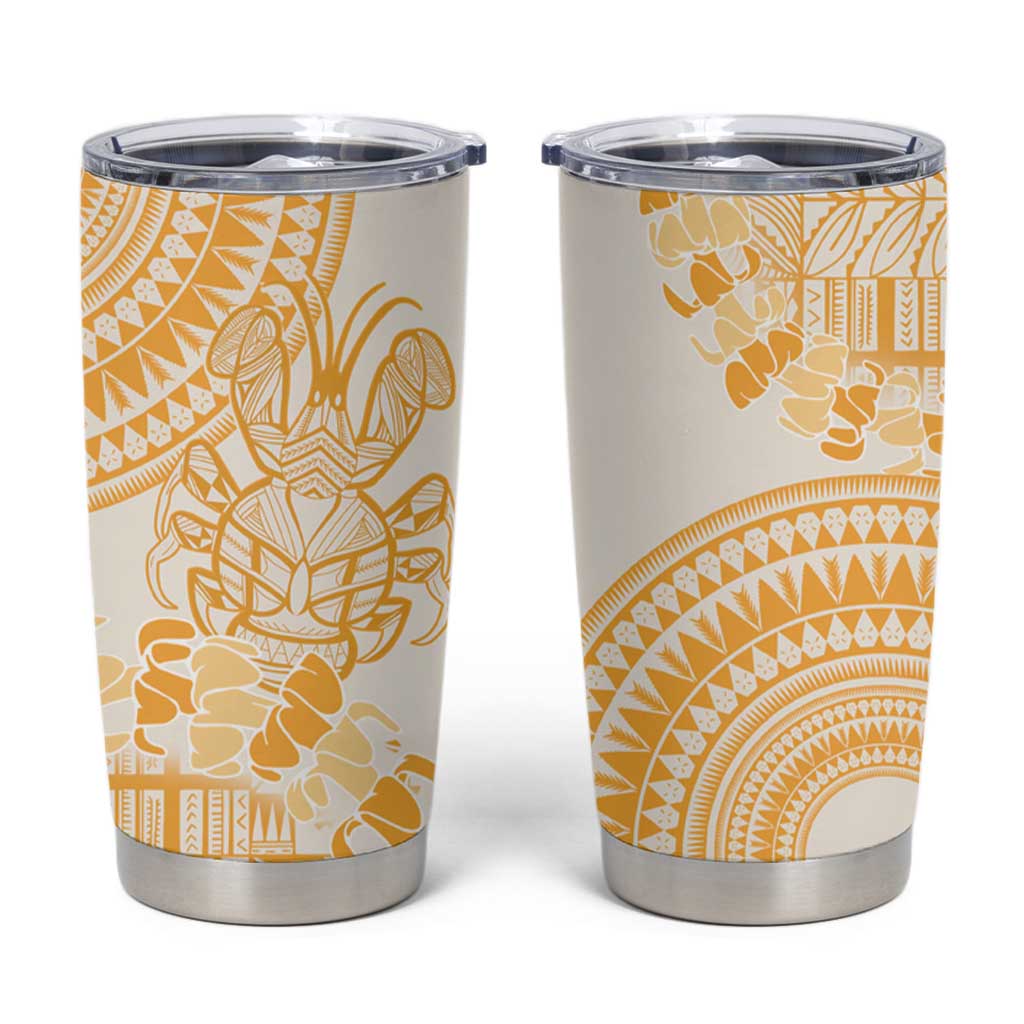 Niue Language Week Tumbler Cup The Rock Coconut Crab - Siapo Gold Pastel LT14 Gold - Polynesian Pride