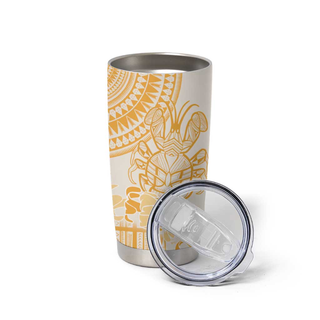 Niue Language Week Tumbler Cup The Rock Coconut Crab - Siapo Gold Pastel LT14 - Polynesian Pride