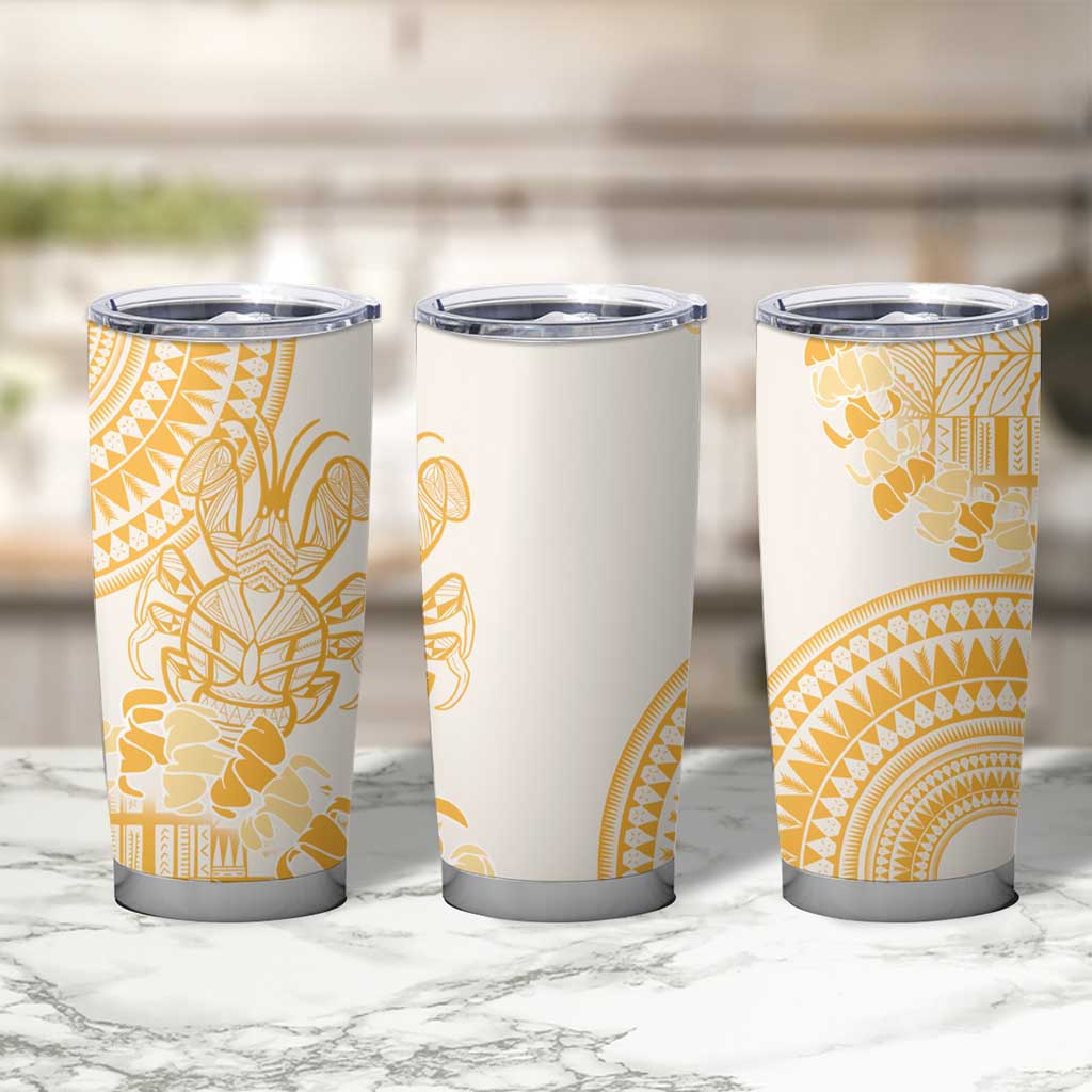 Niue Language Week Tumbler Cup The Rock Coconut Crab - Siapo Gold Pastel LT14 - Polynesian Pride