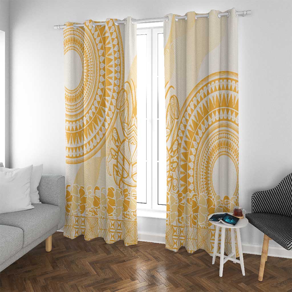 Niue Language Week Window Curtain The Rock Coconut Crab - Siapo Gold Pastel LT14 With Grommets Gold - Polynesian Pride