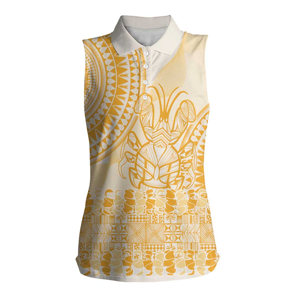 Niue Language Week Women Sleeveless Polo Shirt The Rock Coconut Crab - Siapo Gold Pastel
