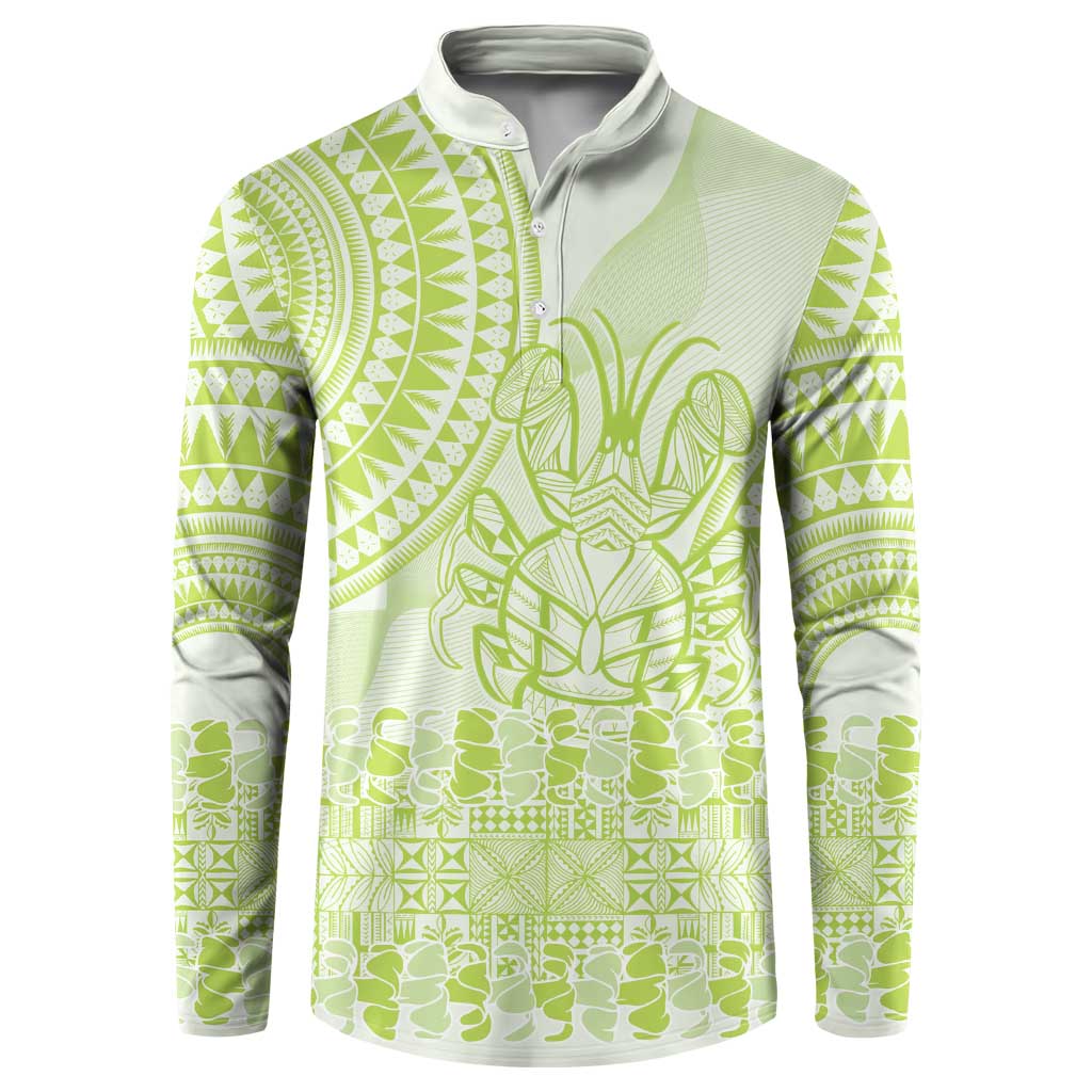 Lime Green Niue Language Week Button Sweatshirt The Rock Coconut Crab - Siapo Pattern