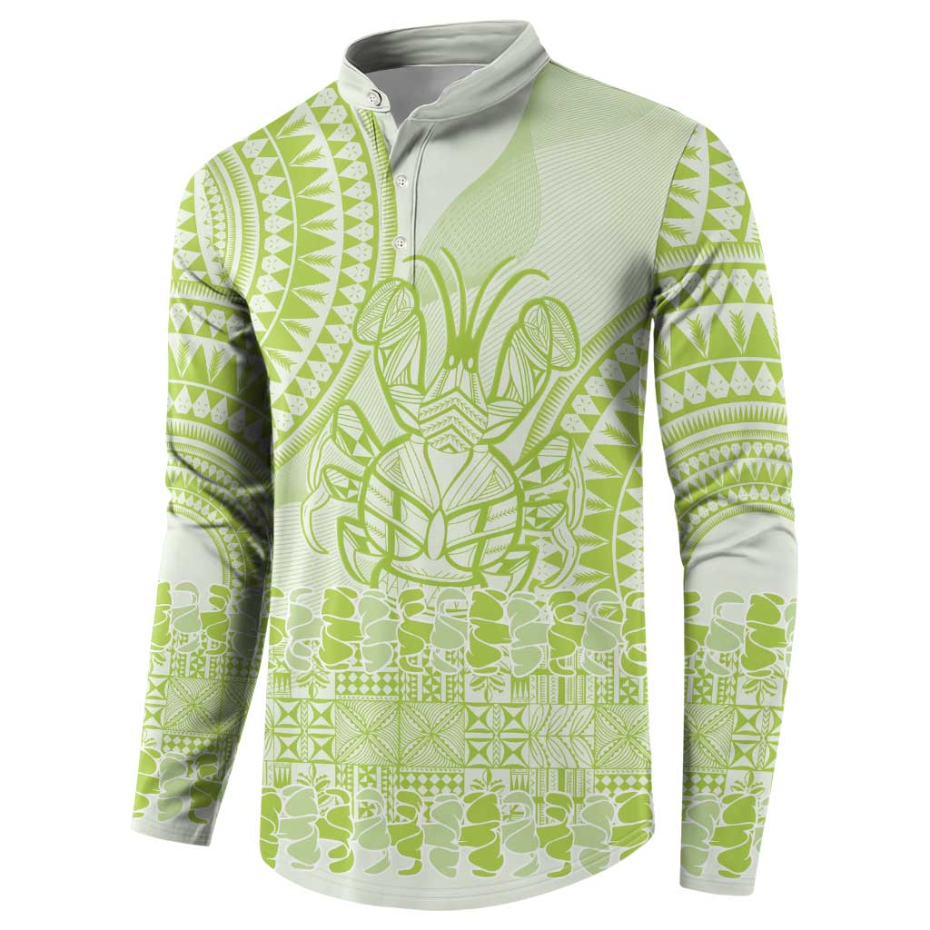 Lime Green Niue Language Week Button Sweatshirt The Rock Coconut Crab - Siapo Pattern LT14 - Polynesian Pride
