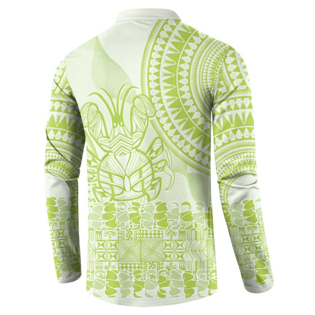 Lime Green Niue Language Week Button Sweatshirt The Rock Coconut Crab - Siapo Pattern LT14 - Polynesian Pride