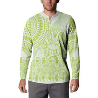Lime Green Niue Language Week Button Sweatshirt The Rock Coconut Crab - Siapo Pattern LT14 - Polynesian Pride
