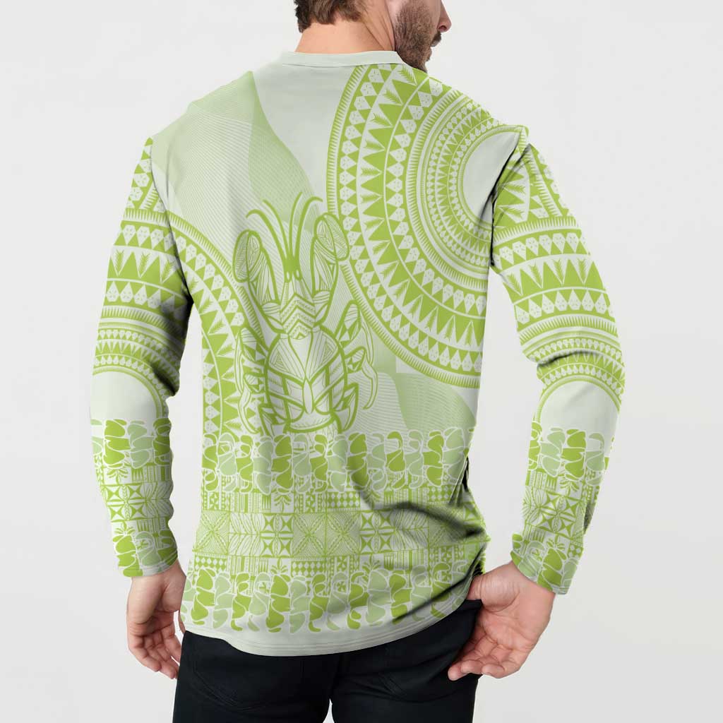 Lime Green Niue Language Week Button Sweatshirt The Rock Coconut Crab - Siapo Pattern LT14 - Polynesian Pride
