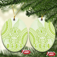Lime Green Niue Language Week Ceramic Ornament The Rock Coconut Crab - Siapo Pattern LT14 Oval Lime Green - Polynesian Pride