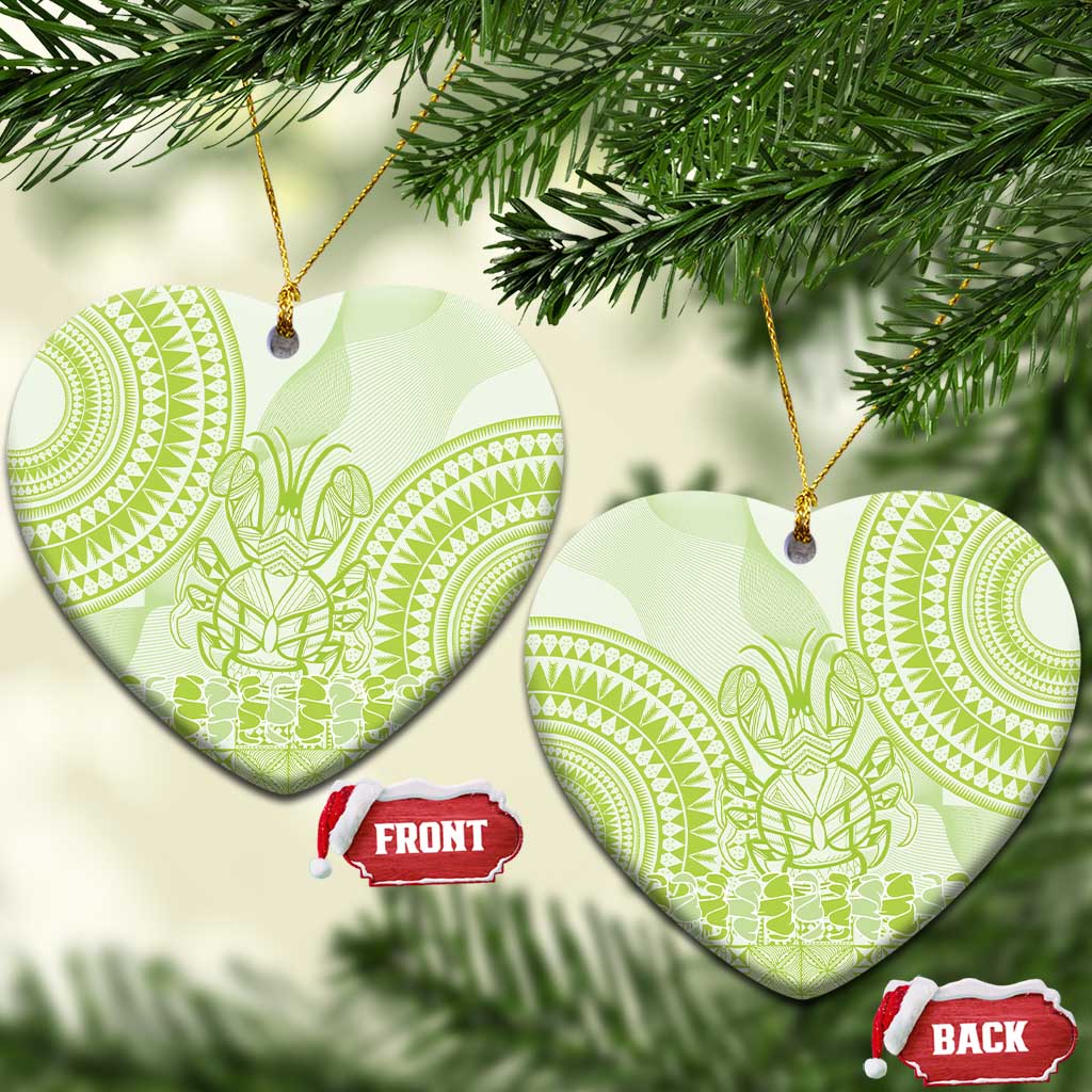 Lime Green Niue Language Week Ceramic Ornament The Rock Coconut Crab - Siapo Pattern LT14 Heart Lime Green - Polynesian Pride