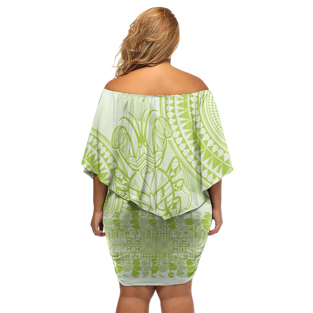 Lime Green Niue Language Week Family Matching Off Shoulder Short Dress and Hawaiian Shirt The Rock Coconut Crab - Siapo Pattern