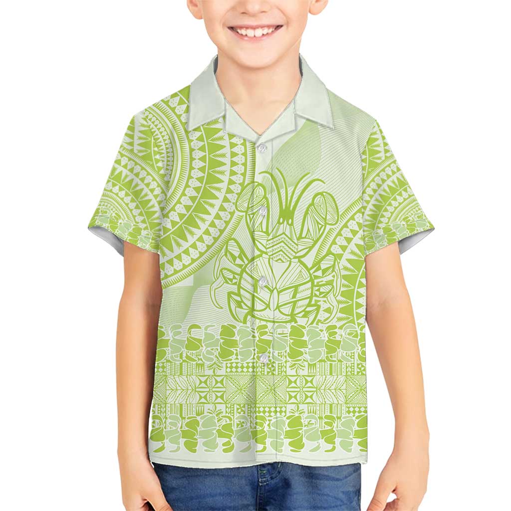 Lime Green Niue Language Week Family Matching Puletasi and Hawaiian Shirt The Rock Coconut Crab - Siapo Pattern