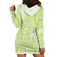 Lime Green Niue Language Week Hoodie Dress The Rock Coconut Crab - Siapo Pattern